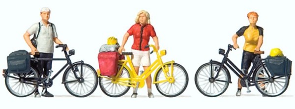 Stehende Radfahrer in sportli