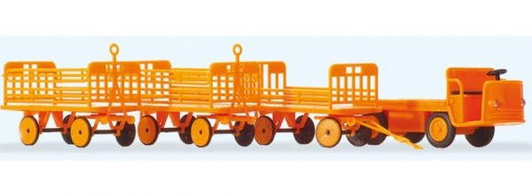 Elektrokarre mit 3 Anhängern.