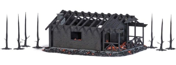 Abgebrannte Waldhütte H0